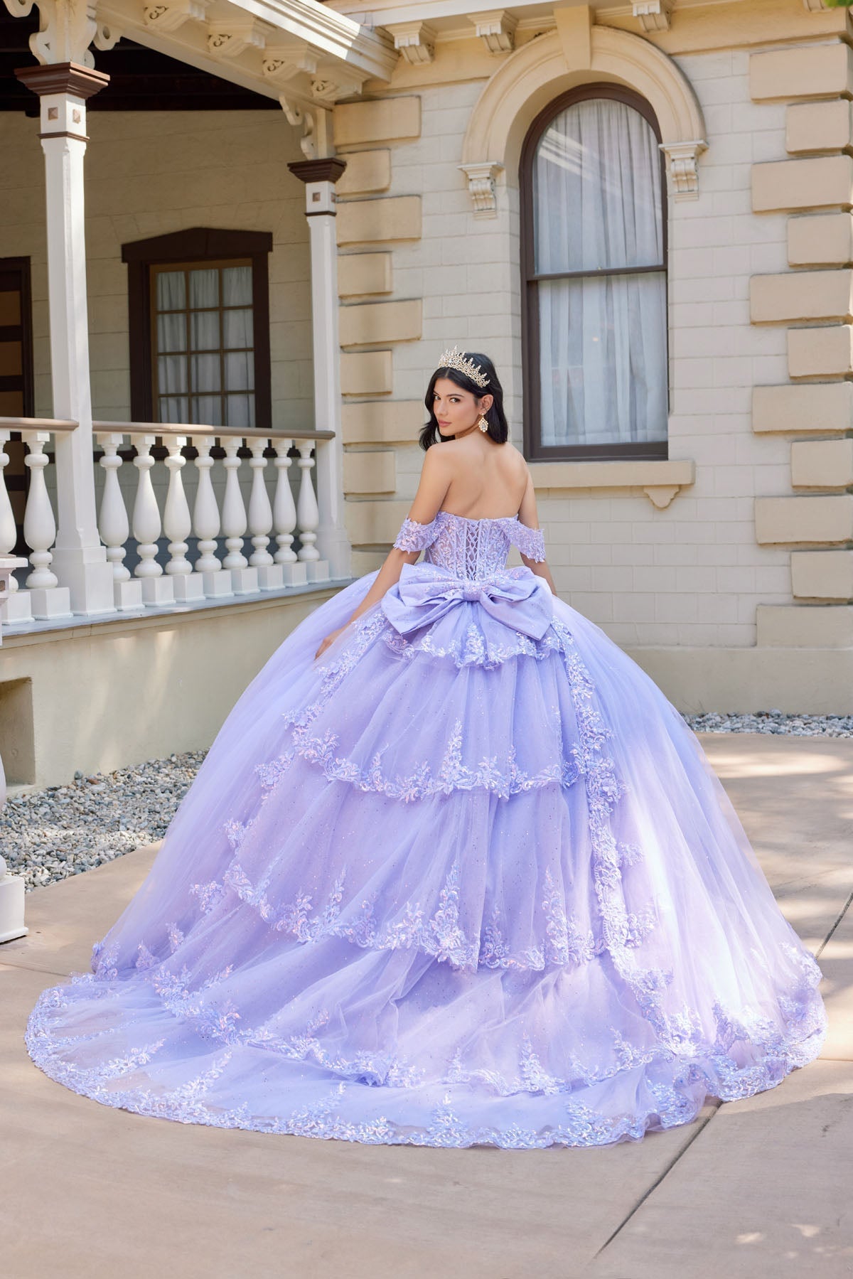 Layered Floral Lace Ball Gown with Train Quinceanera with JTJT1507J