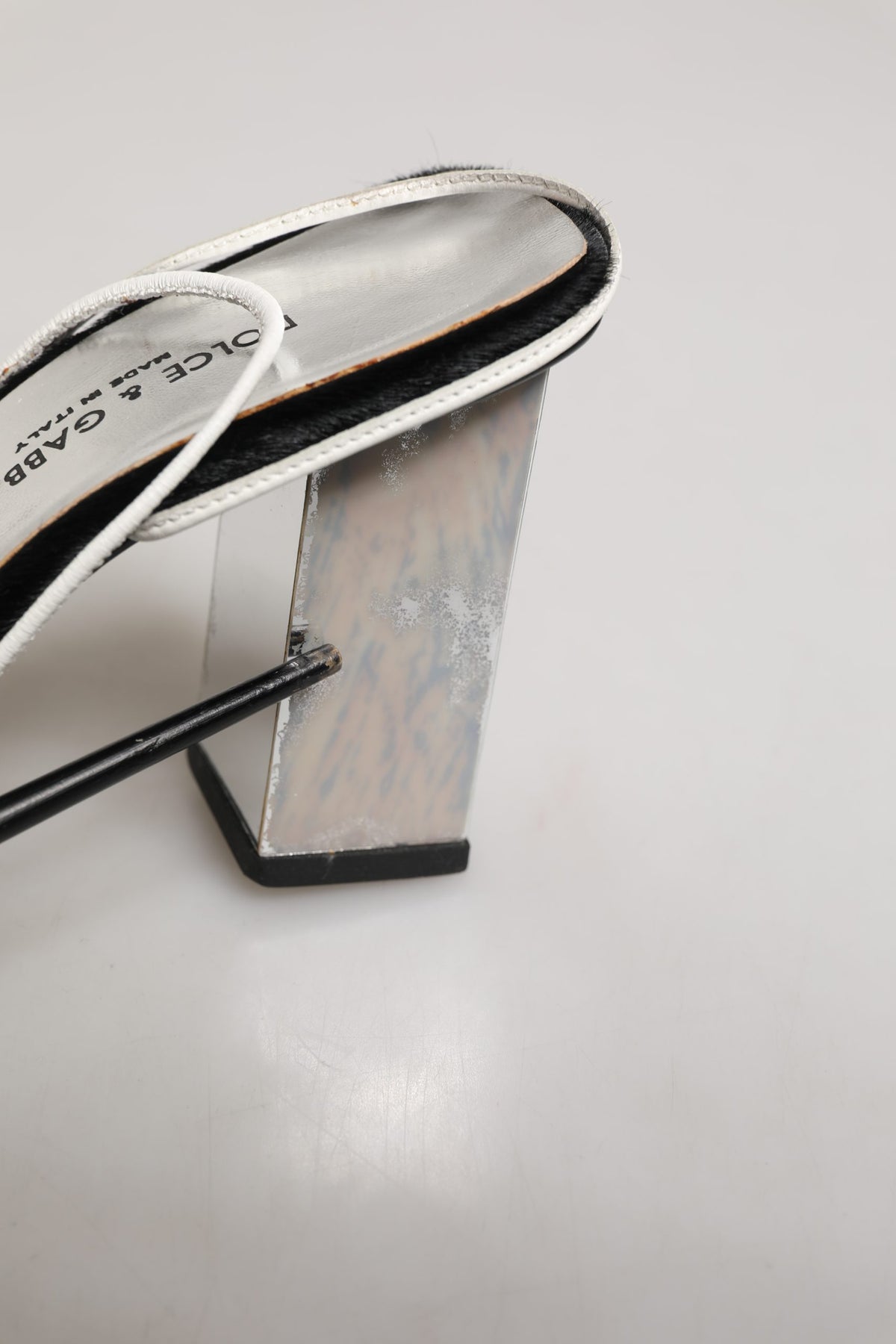 Dolce & Gabbana Silver Black Leather Block Heels Sandals Shoes