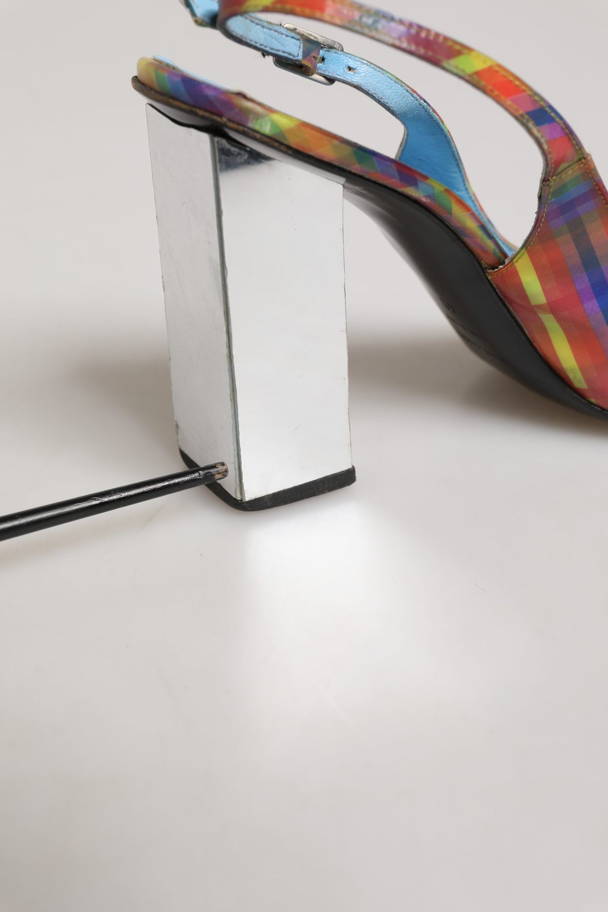Dolce & Gabbana Multicolor Plaid Heels Slingback Sandals Shoes