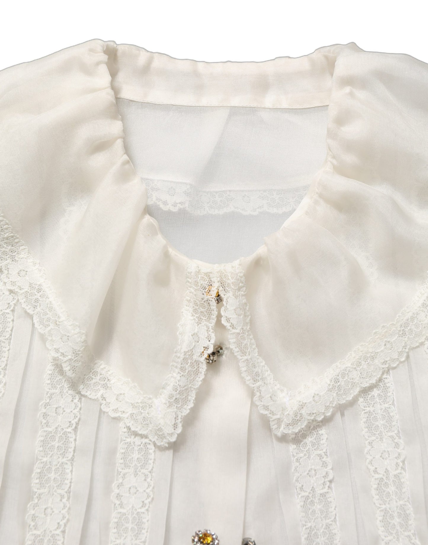 White Ruffled Sheer Silk Buttoned Blouse Top