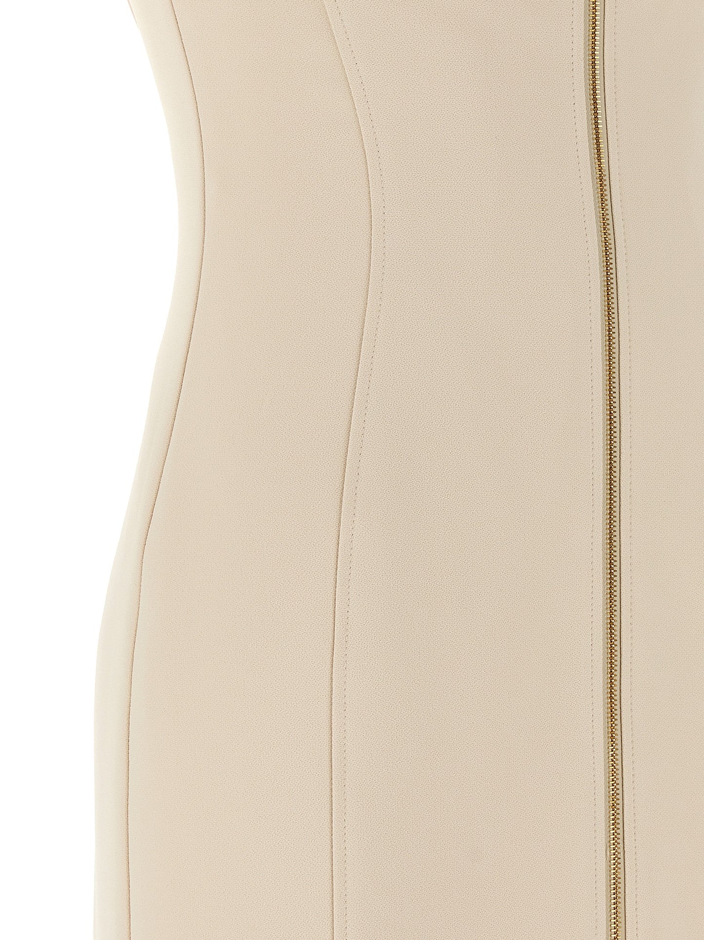 Beige Polyester Midi Dress