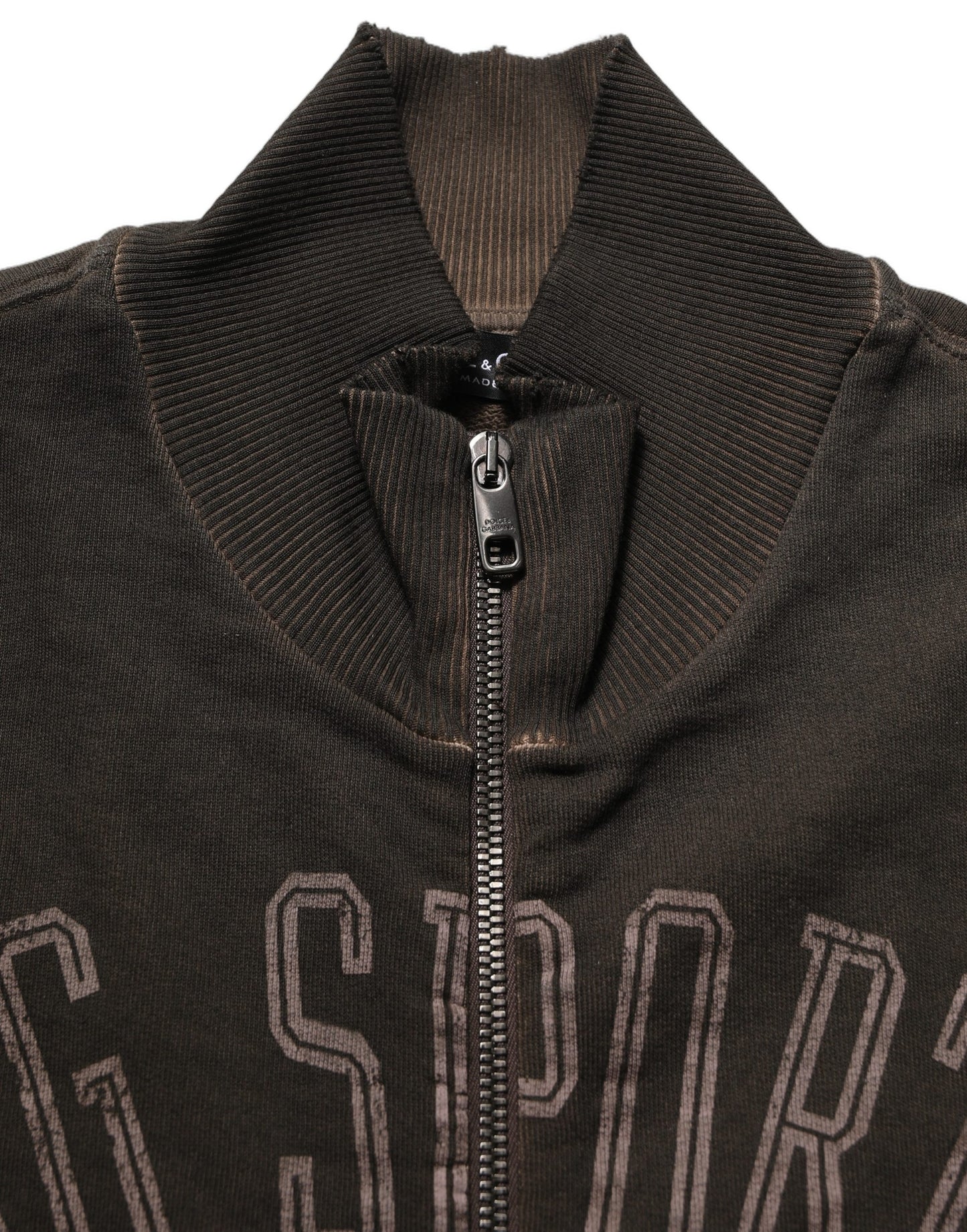 Dolce & Gabbana Brown Logo Print Full Zip Sweatshirt Sweater