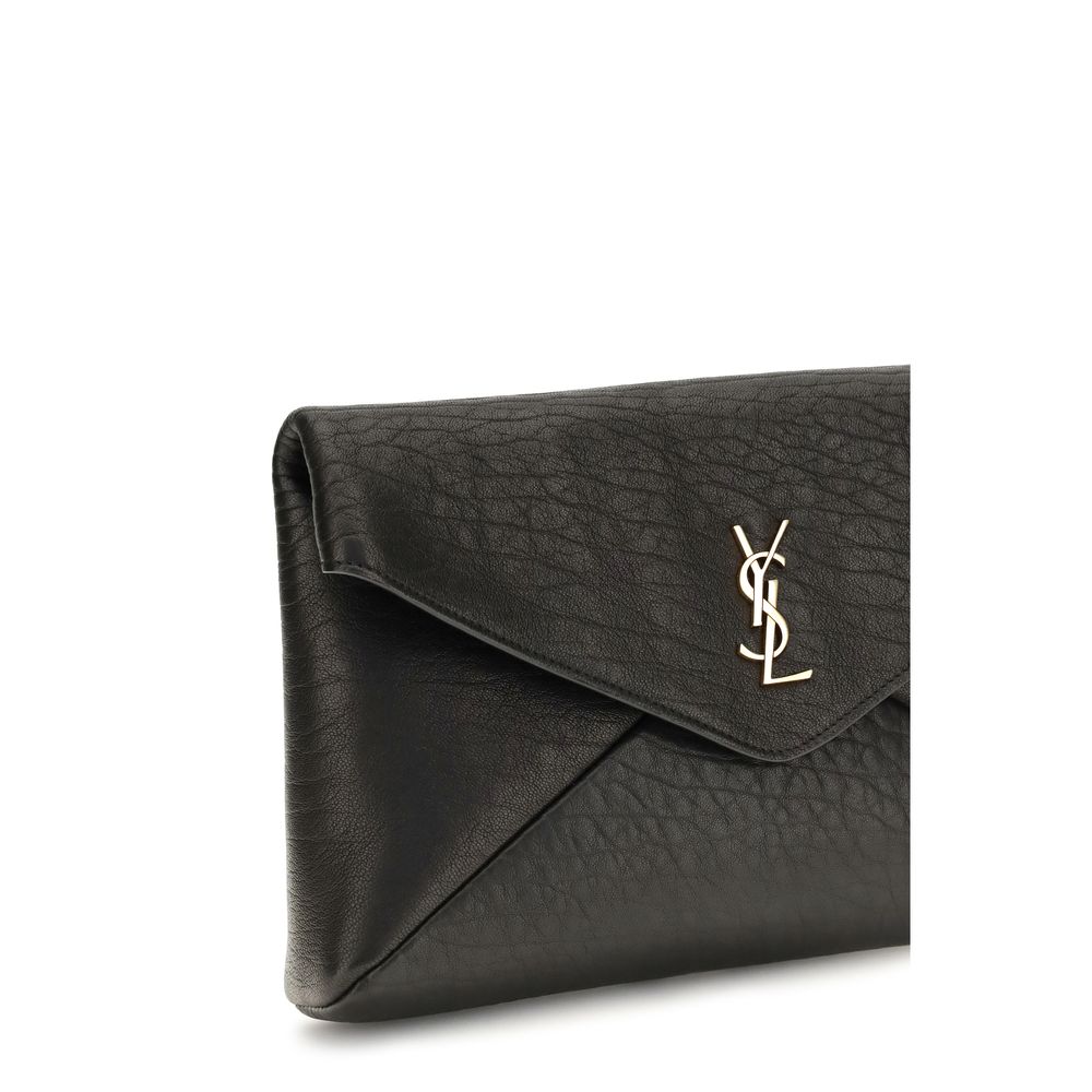 Saint Laurent Black Lamb Ovis Aries Aries Clutch Bag