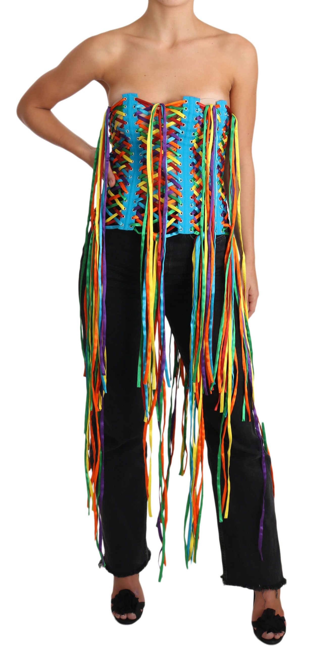 Dolce & Gabbana Multicolor Strings Bustier Polyester Corset Top
