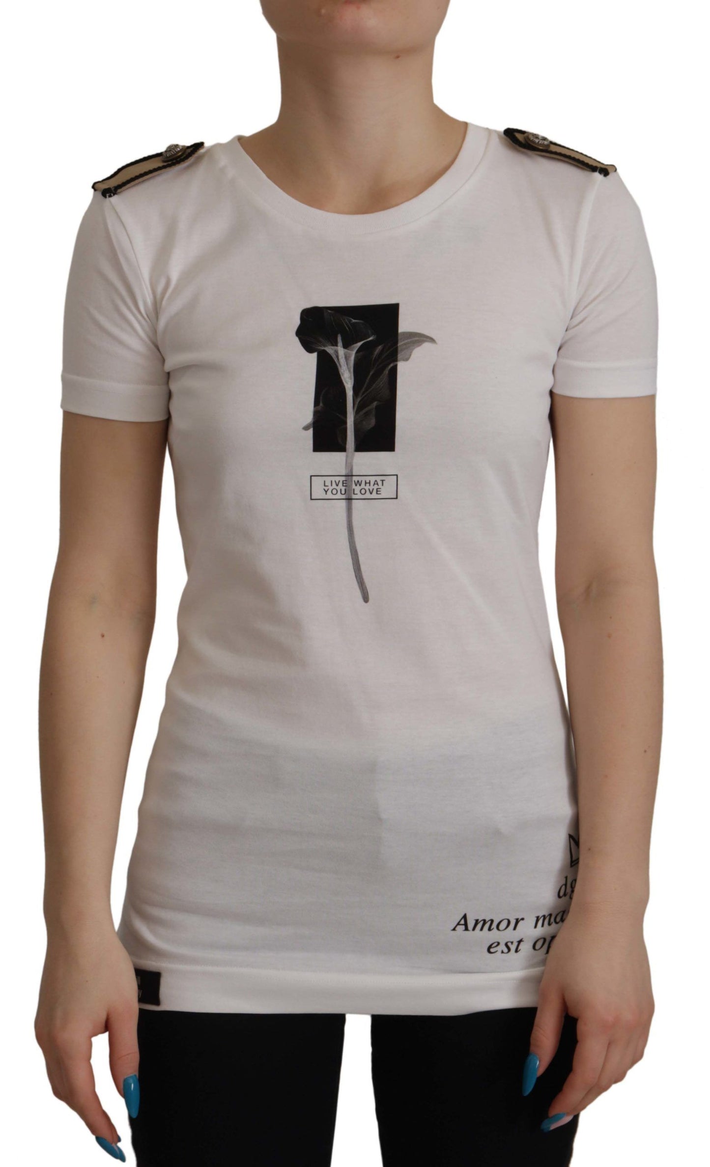 White Black Roses Crewneck Cotton T-shirt