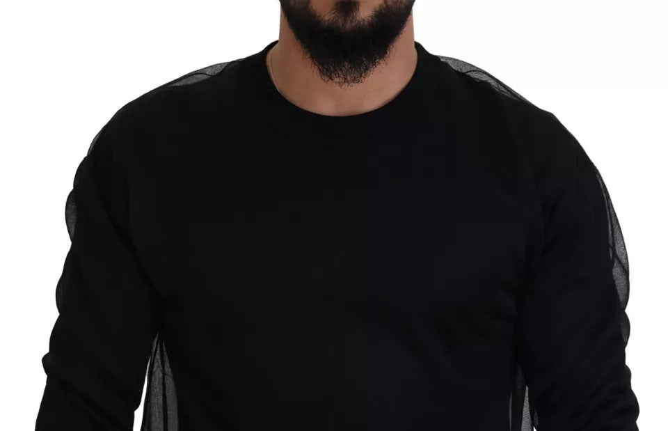 Dolce & Gabbana Black Polyester Crewneck Men Pullover Sweater