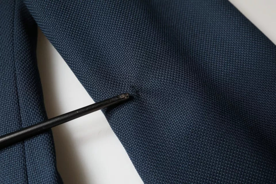 Dolce & Gabbana Blue Wool Logo Single Breasted Coat Blazer