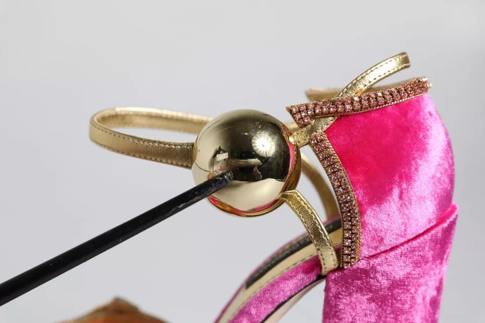 Dolce & Gabbana Pink Velvet Platform Ankle Strap Heel Sandals Shoes