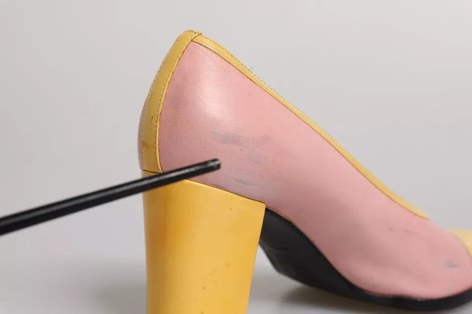Dolce & Gabbana Pink Yellow Leather Block Heels Pumps Shoes