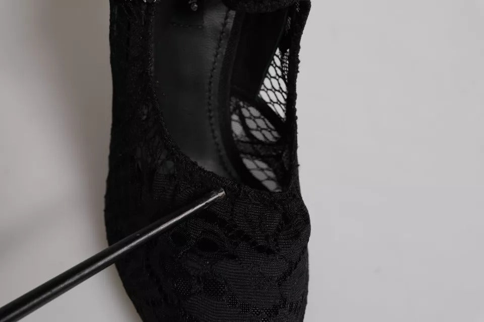 Dolce & Gabbana Black Lace Crystals Mary Jane Pumps Shoes
