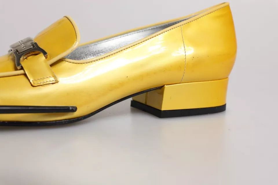 Dolce & Gabbana Yellow Leather Logo Plaque Slip On Mocassin Shoes