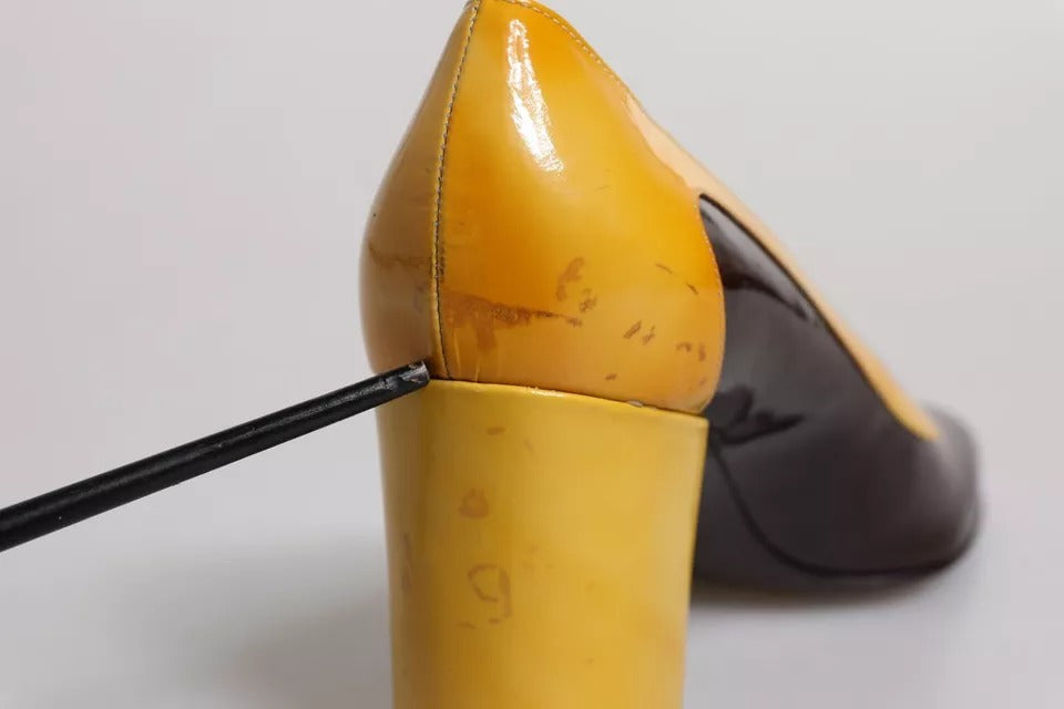 Dolce & Gabbana Yellow Brown Leather Block Heel Pumps Shoes