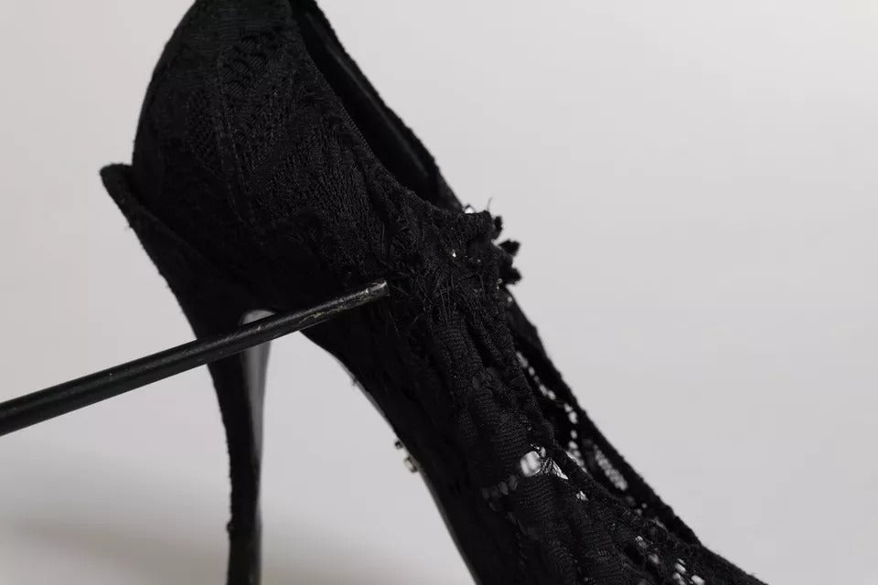 Dolce & Gabbana Black Lace Crystals Mary Jane Pumps Shoes