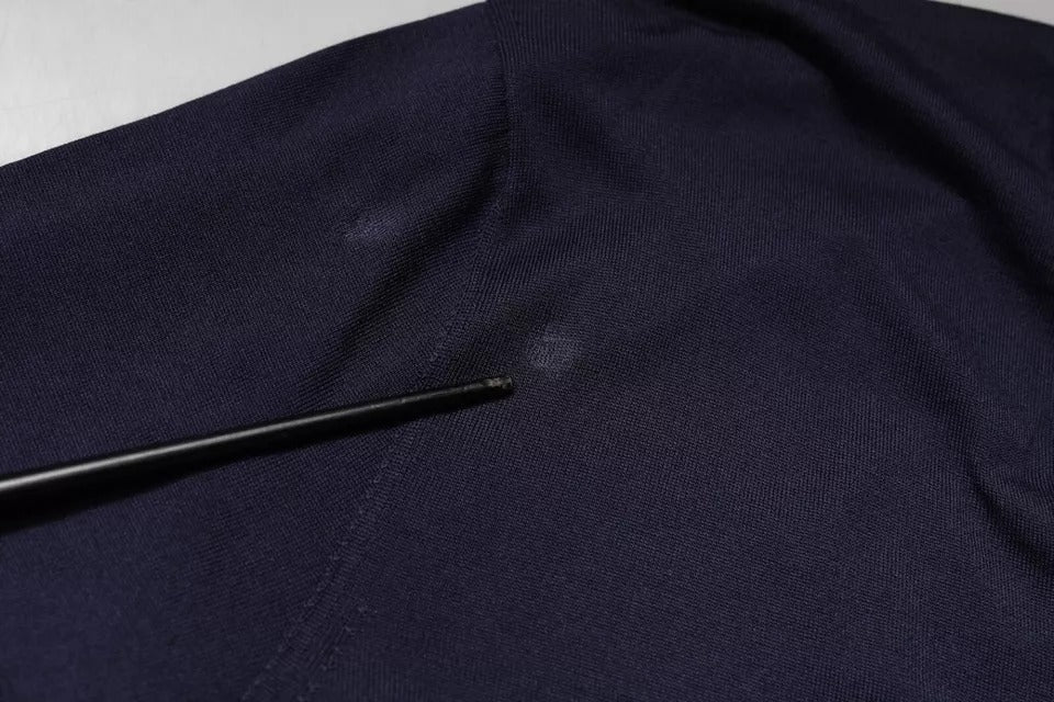Dolce & Gabbana Navy Blue Silk V-neck Pullover Sweater