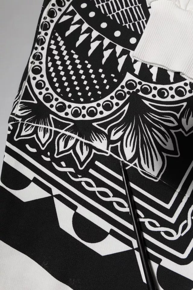 Dolce & Gabbana White Black Printed Cotton Sweatshirt Sweater