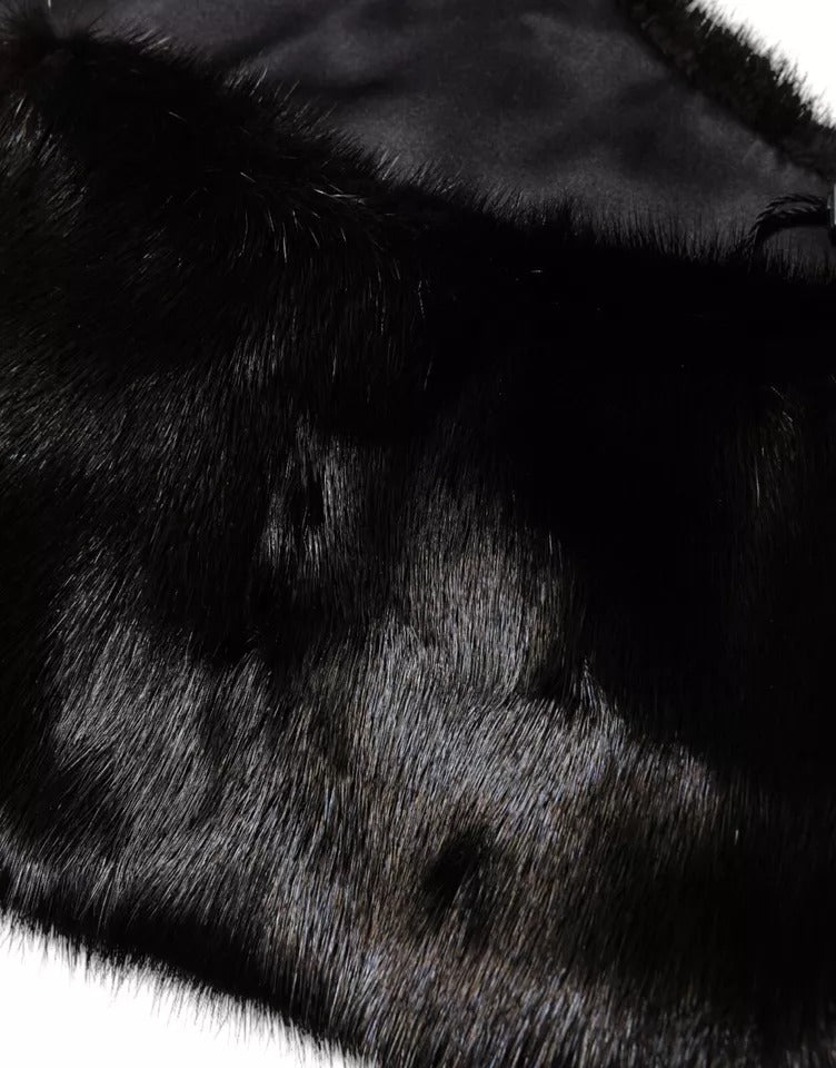 Dolce & Gabbana Black Fur Shawl Neck Wrap Cover Collar Scarf