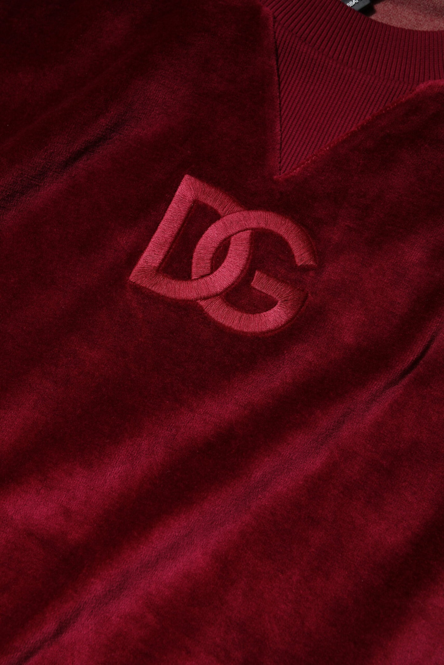Red Cotton Velvet Crew Neck Pullover Sweater