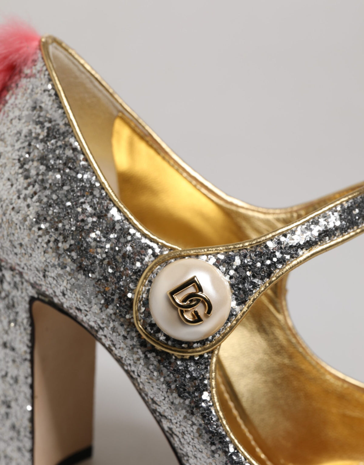 Dolce & Gabbana Silver Glitter Mink Fur VALLY Pumps Shoes