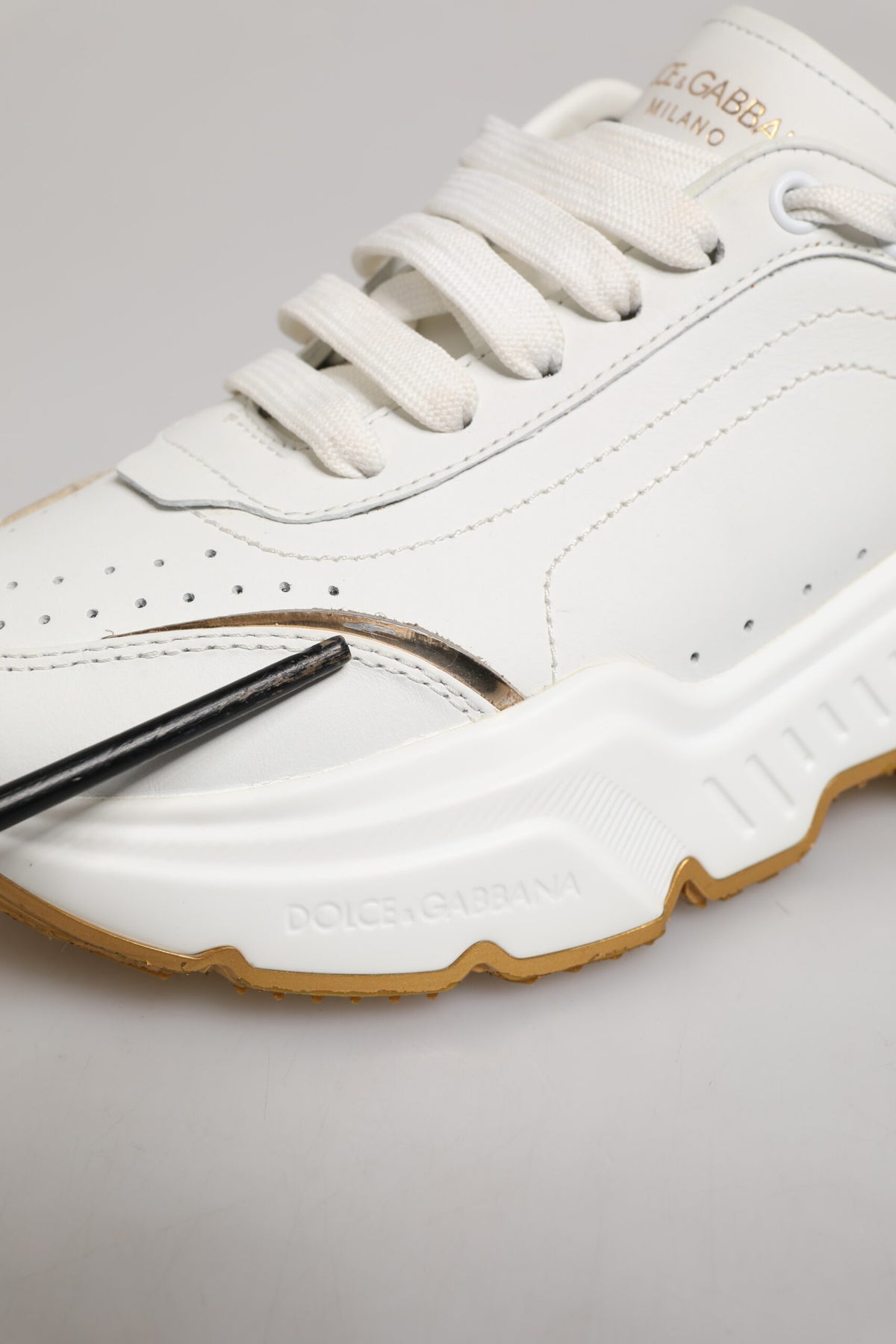 Dolce & Gabbana White Gold DAYMASTER Leather Sneakers Shoes