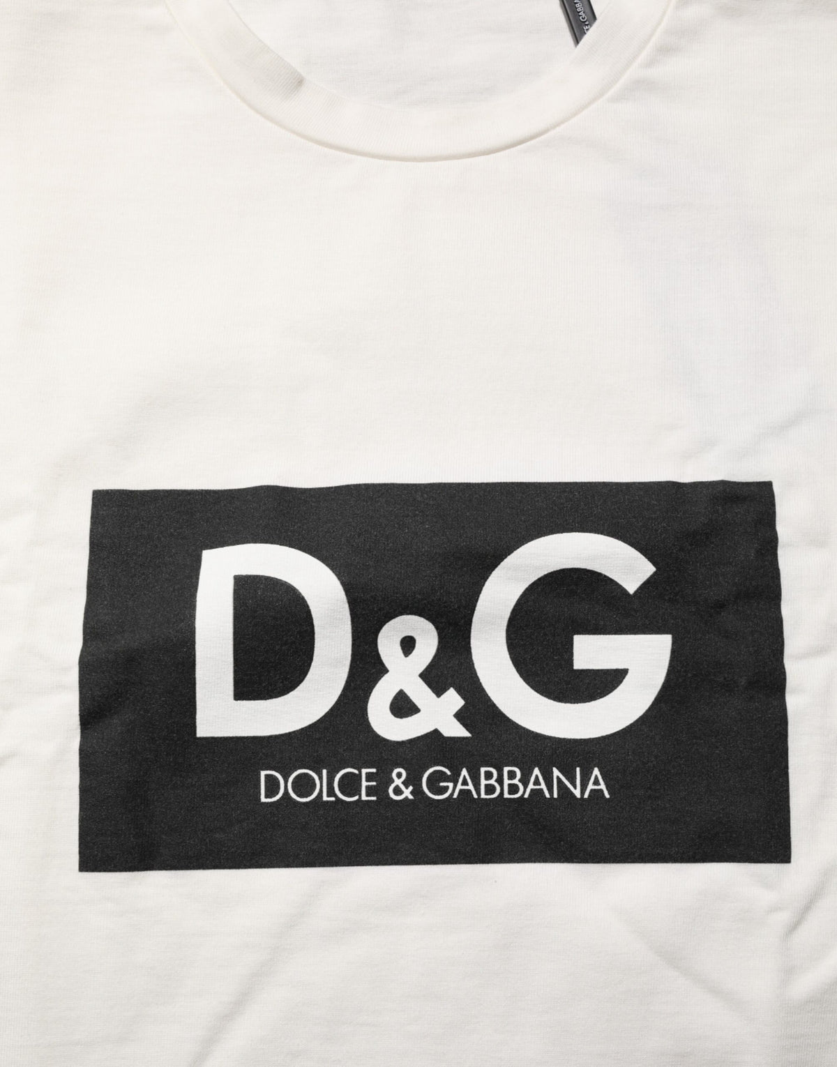 Dolce & Gabbana White Logo Print Cotton Crew Neck Men T-shirt