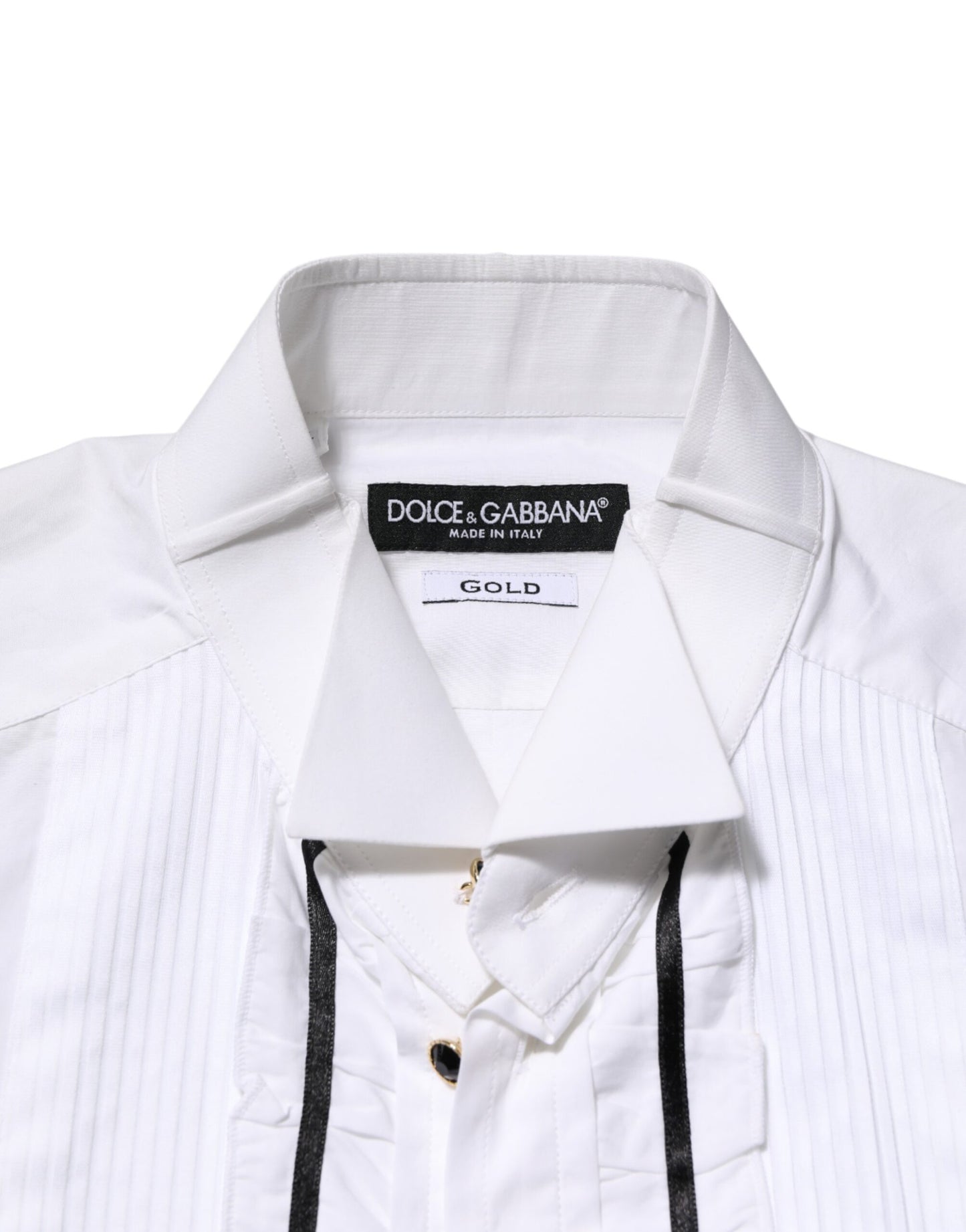 White Cotton Collared Long Sleeve GOLD Dress Shirt