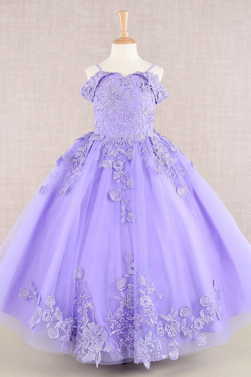 Flower applique embroidery mesh a line kids dress GLGK112