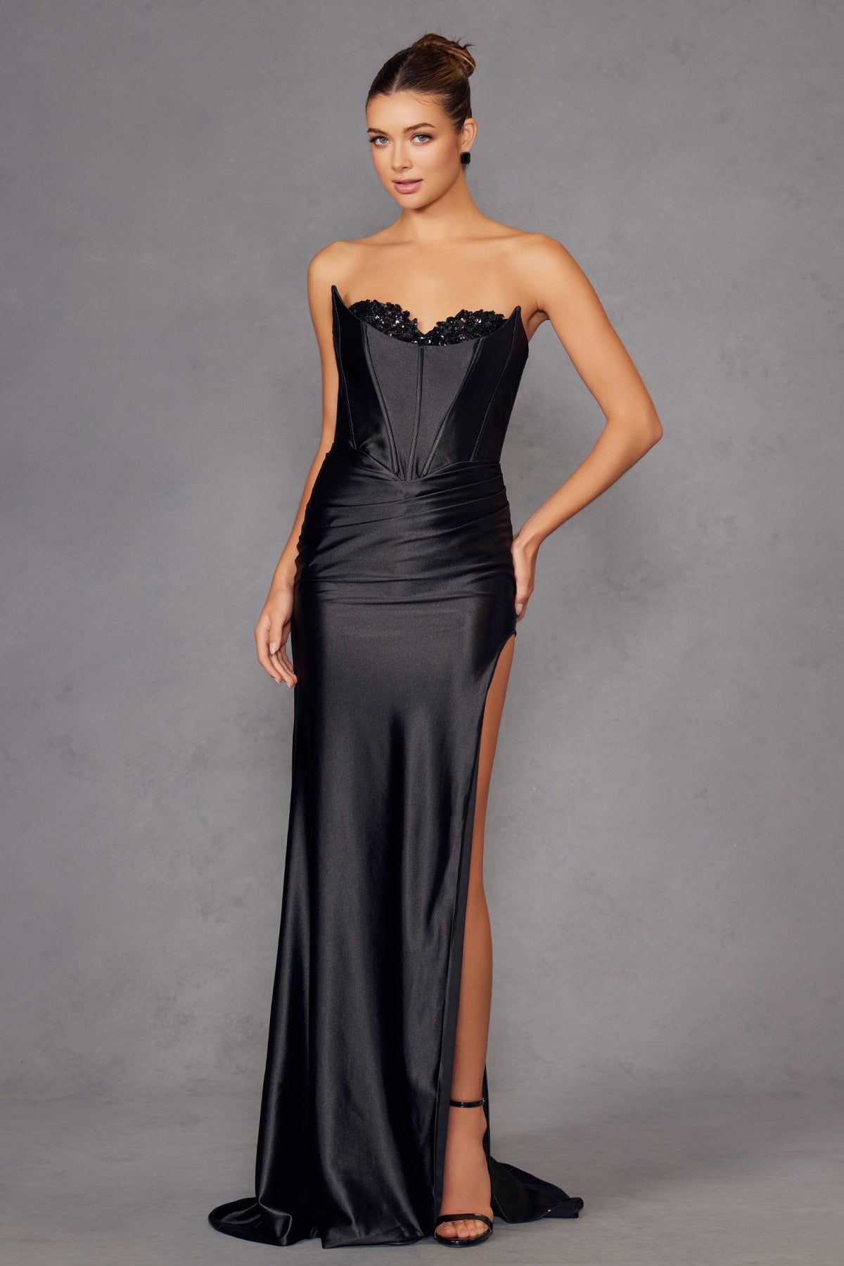 Solid Sheath Red Carpet Inspired Gown w/ Corset Bodice JTJT2527L