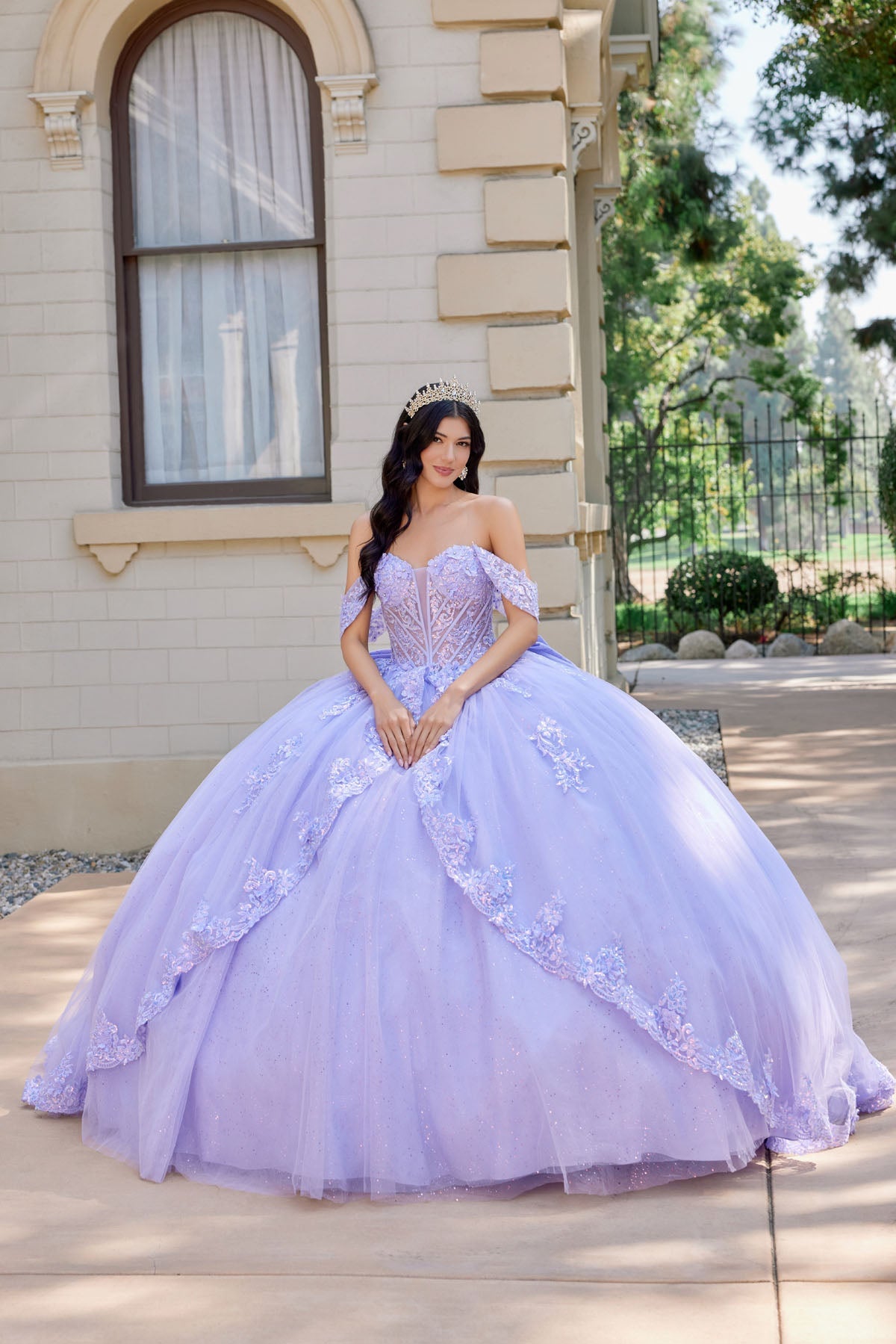 Layered Floral Lace Ball Gown with Train Quinceanera with JTJT1507J