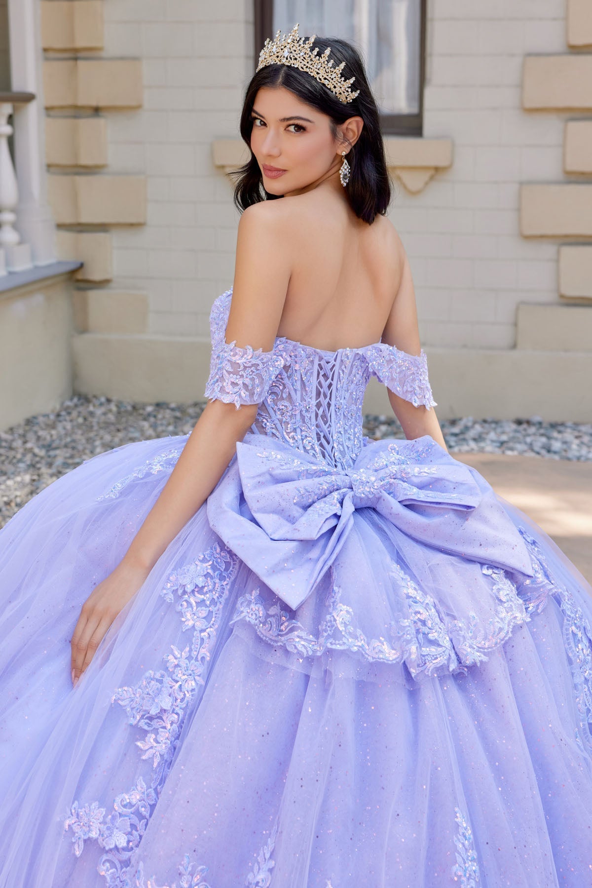 Layered Floral Lace Ball Gown with Train Quinceanera with JTJT1507J