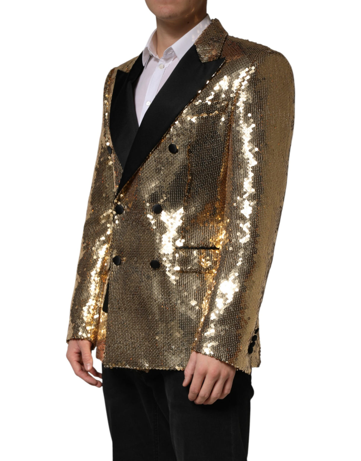 Dolce & Gabbana Gold Sequined Double Breasted Jacket Blazer