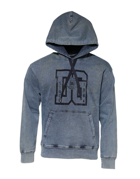 Dolce & Gabbana Blue Cotton Logo Hooded Sweatshirt  Sweater