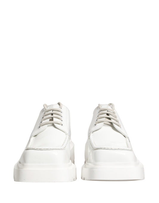 White Leather Chunky Sole Derby Shoes