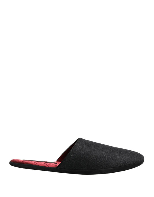 Dolce & Gabbana Anthracite Wool Cashmere Quilted Slippers Shoes
