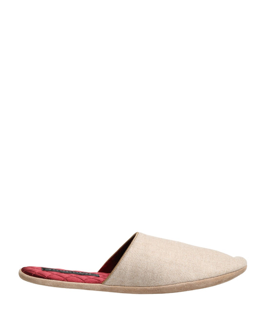 Dolce & Gabbana Beige Shetland Wool Red Quilted Slippers Shoes