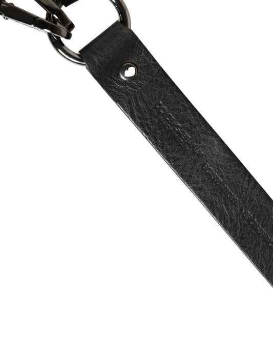 Dolce & Gabbana Black Leather Silver Chain Waist Men Belt