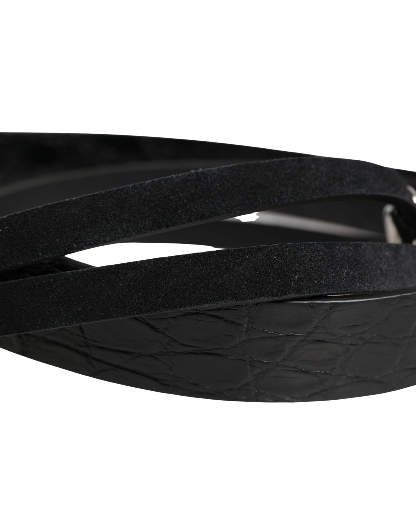 Dolce & Gabbana Black Exotic Leather Silver Metal Buckle Belt