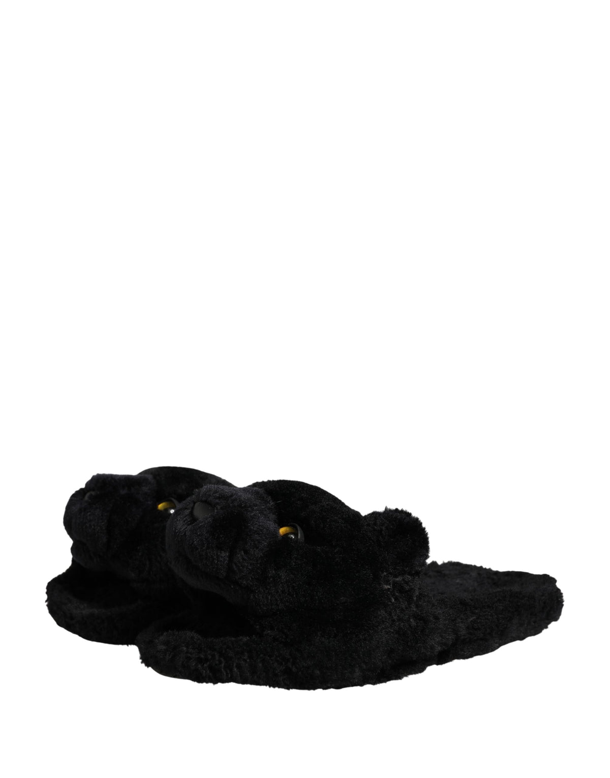 Dolce & Gabbana Black Faux Fur Panther Plush Flat Slides Shoes