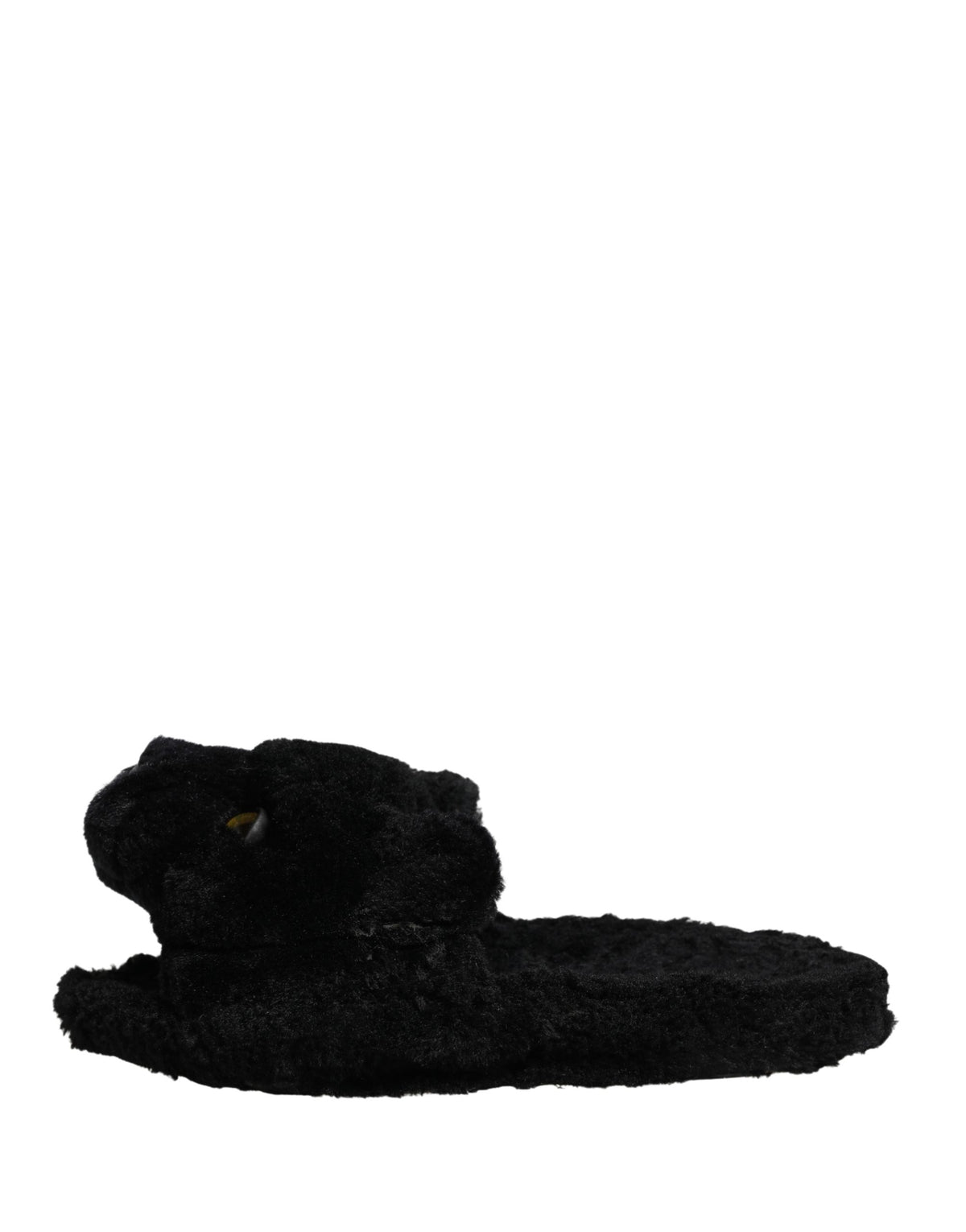 Dolce & Gabbana Black Faux Fur Panther Plush Flat Slides Shoes