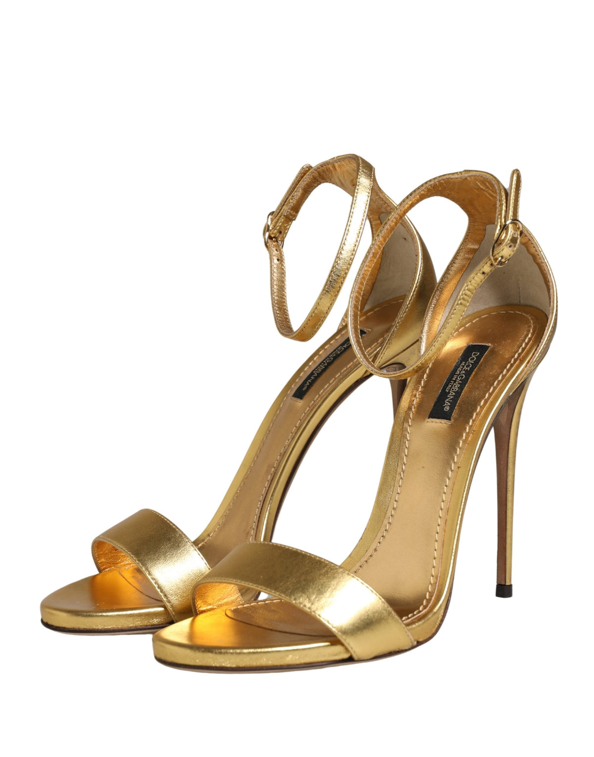 Dolce & Gabbana Gold Leather Keira High Heels Sandals Shoes