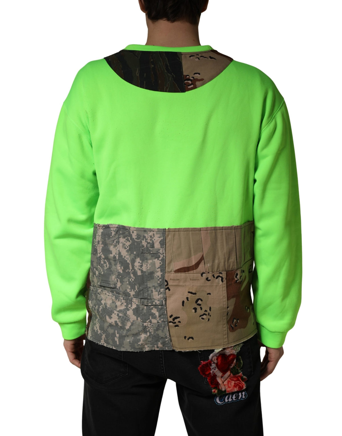 Dolce & Gabbana Green Patchwork Heart Men Sweatshirt Sweater