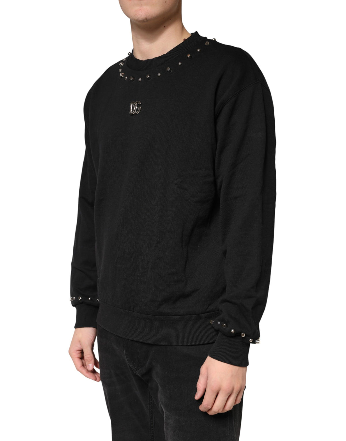 Dolce & Gabbana Black Embellished Cotton Sweatshirt Sweater