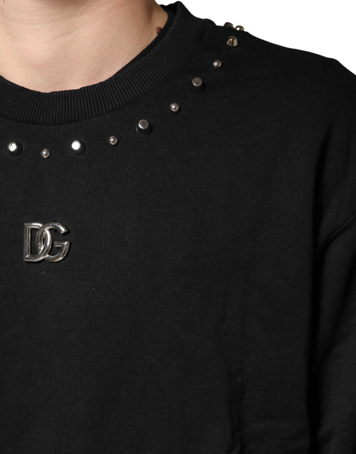 Dolce & Gabbana Black Embellished Cotton Sweatshirt Sweater