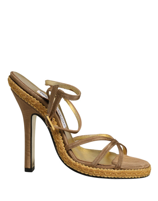 Dolce & Gabbana Brown Braided Ankle Strap Heels Sandals Shoes
