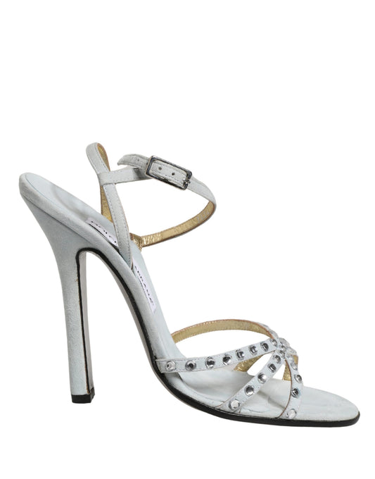 Dolce & Gabbana White Rhinestone High Heeled Sandals Shoes
