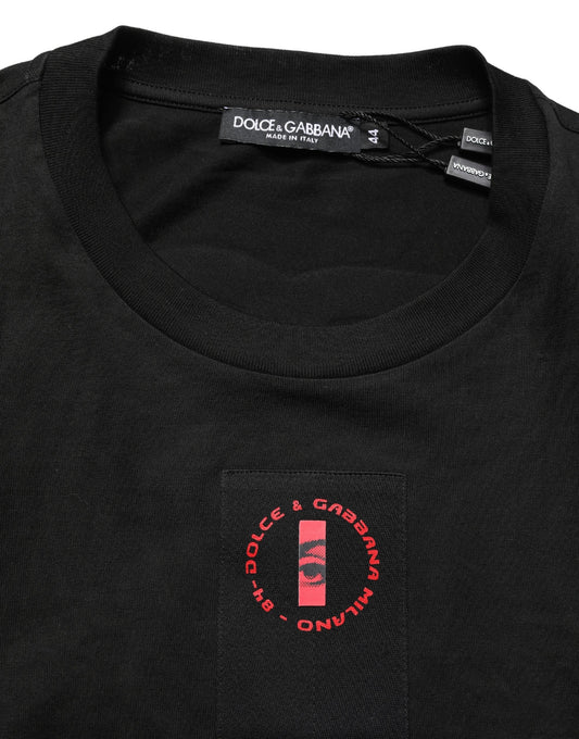 Black Cotton Jersey Logo Patch Crew Neck T-shirt