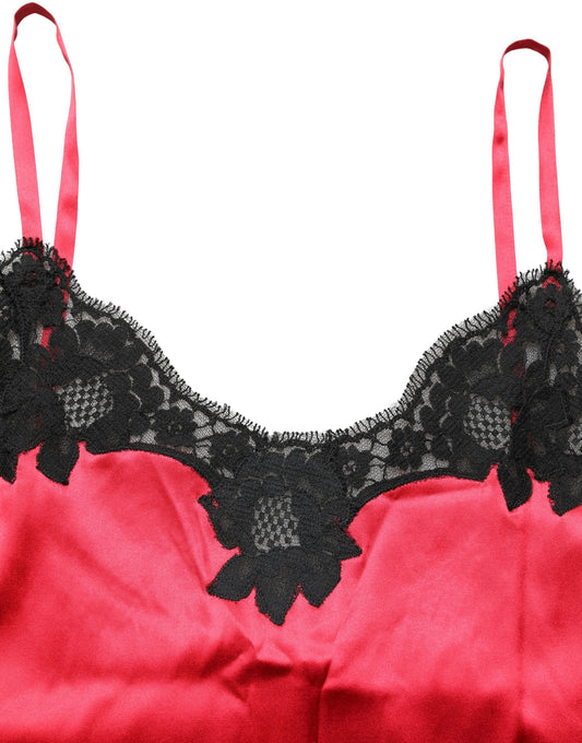 Red Silk Lace Trim Camisole Sleeveless Tank Top