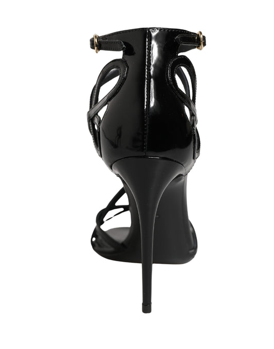 Black Leather Stiletto Heel Sandals Shoes
