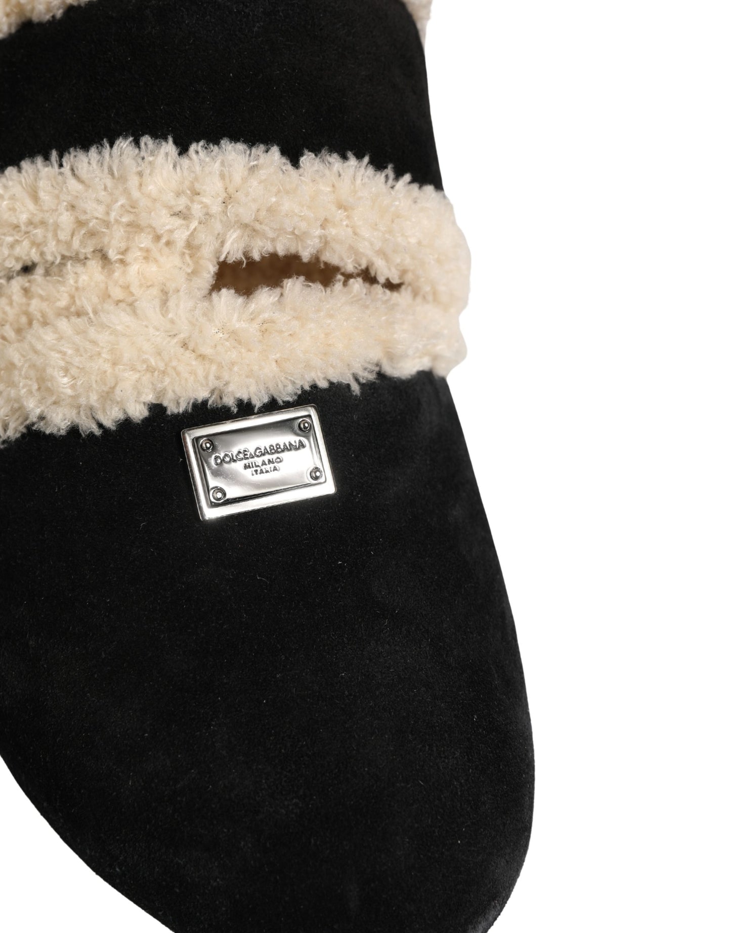 Beige Black Faux Fur Flats Men Sandals Shoes