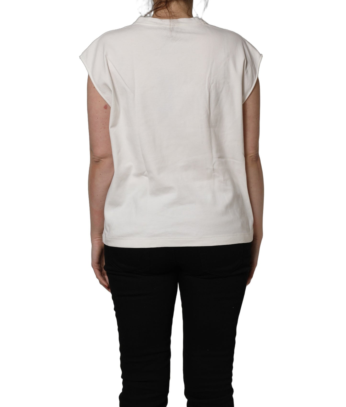 White Cotton Graphic Sleeveless Tank Top