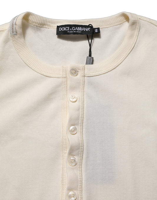 White Long Sleeves Henley Pullover Sweater